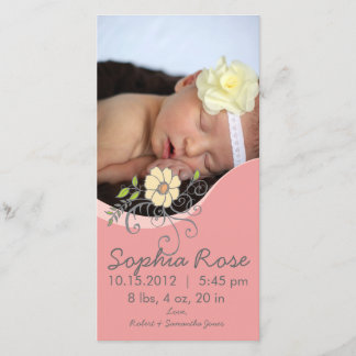 Baby Girl Birth Announcement in pink and yellow