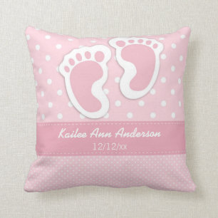Baby Girl Birth Announcement Name Date Polka Dot Cushion