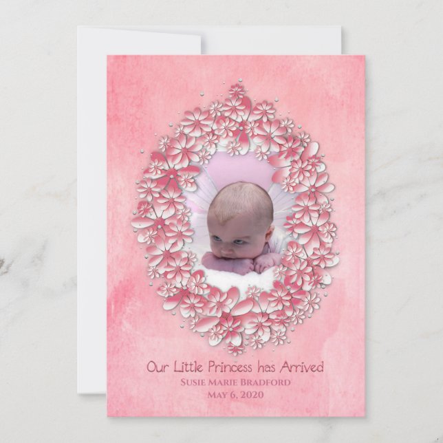 Baby Girl Birth Announcement, Pink, photo/name Invitation (Front)