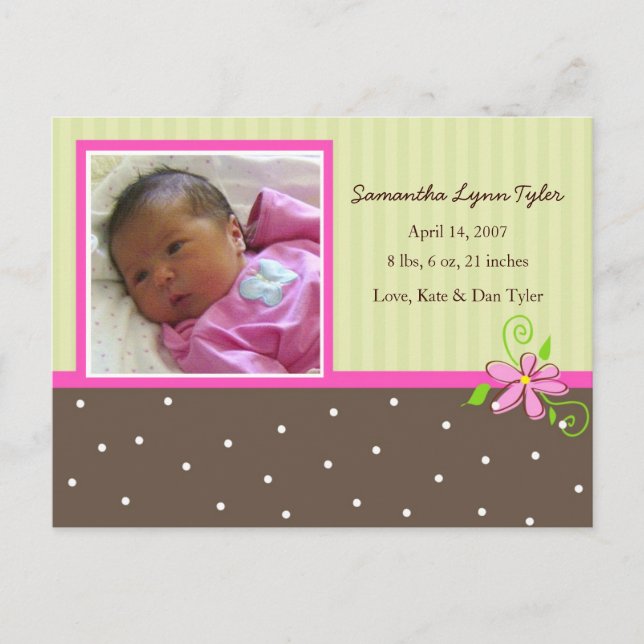Baby Girl Birth Announcement Postcard (Front)