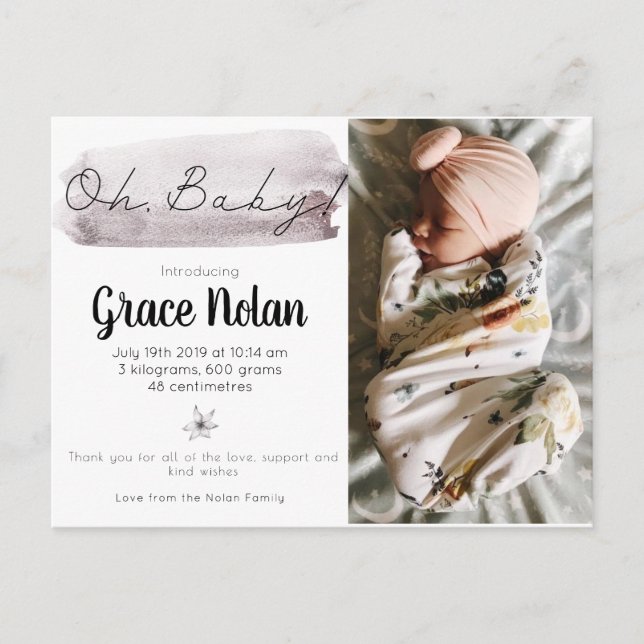 Baby Girl Birth Announcement Postcard (Front)