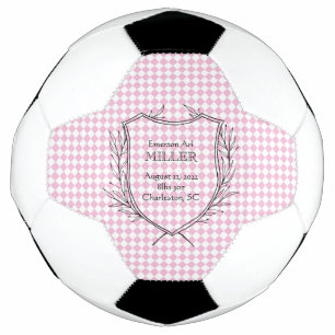 Baby Girl Birth Announcement Sports Pink White Football