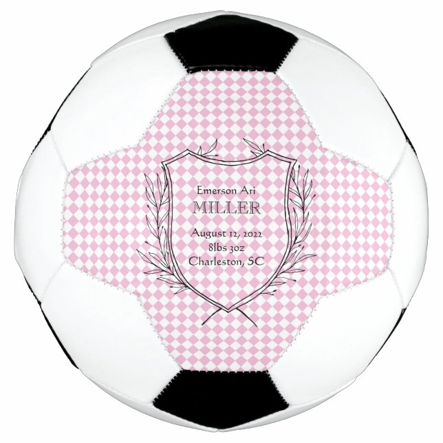 Baby Girl Birth Announcement Sports Pink White Football (Front)
