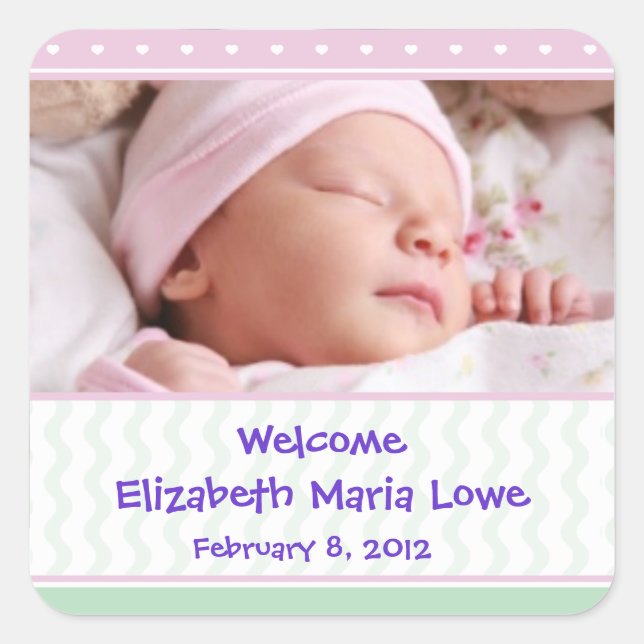 Baby Girl Birth Announcement Sticker (Front)