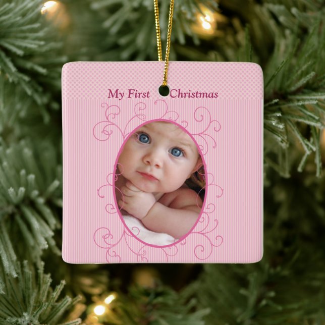 Baby Girl Birth Stats 1st Christmas Ceramic Tree Decoration (Tree)