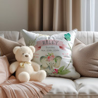 Baby Girl Birth Stats Cute Elephant