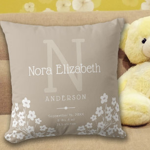 Baby Girl Birth Stats Flowers Monogram Nursery Thr Cushion