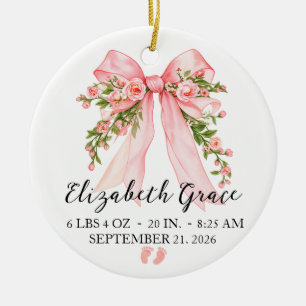Baby Girl Birth Stats Name & Date Keepsake Ceramic Tree Decoration