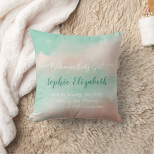 Baby Girl Birth Stats Pink Cloud Cushion