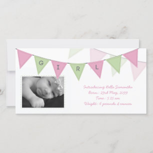 Baby Girl Birth Triangle Flags Banner Photocard Announcement