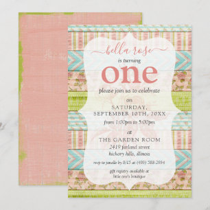 Baby Girl Birthday Shabby Roses Cottage Custom Age Invitation