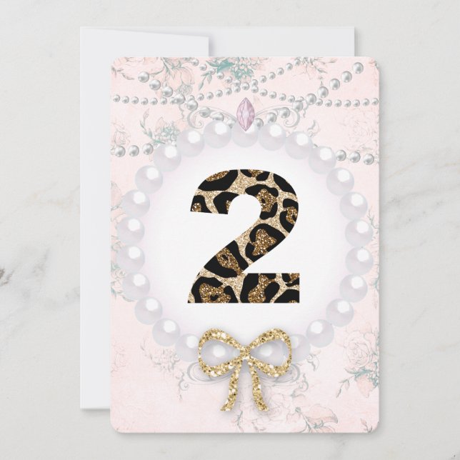 Baby Girl Birthday Shower Pearls Leopard Invitation (Front)