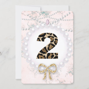Baby Girl Birthday Shower Pearls Leopard Invitation