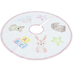 Baby Girl Blocks Bear Rabbit Animals Christmas Brushed Polyester Tree Skirt