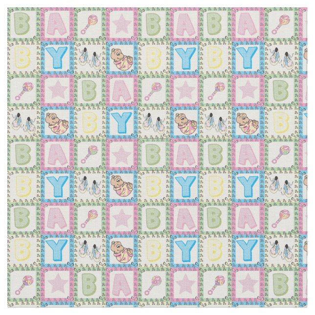 Baby Girl Blocks Fabric (Close Up)