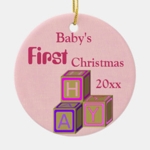 Baby Girl Blocks First Christmas Ceramic Tree Decoration