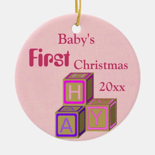Baby Girl Blocks First Christmas Ceramic Tree Decoration (Front)