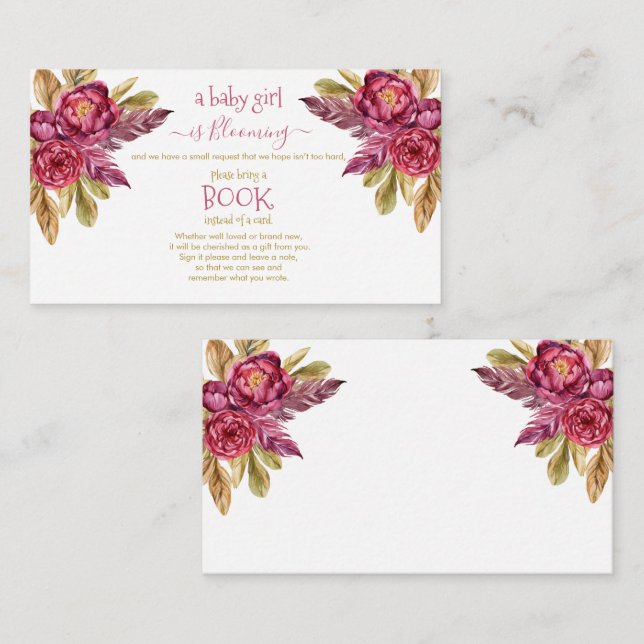 Baby Girl Blooming Fuchsia Peonies Book Request Enclosure Card (Front/Back)
