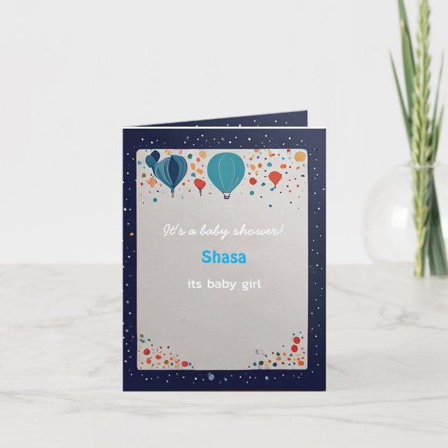 baby girl blue baloons celebration baby shower invitation (Front)