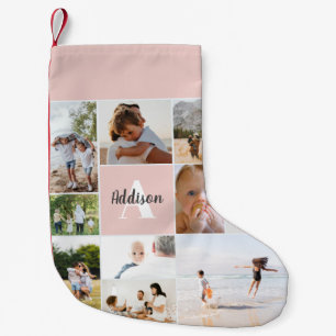 Baby Girl Blush Pink Modern Photo Collage Small Christmas Stocking