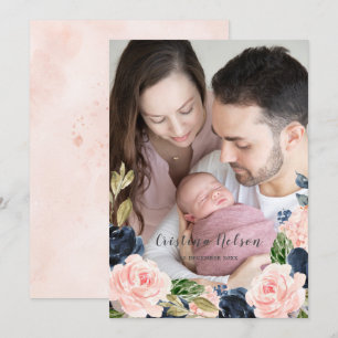 Baby Girl Blush Pink Newborn Birth Announcement