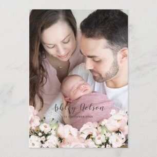 Baby Girl Blush & White Newborn Birth Announcement
