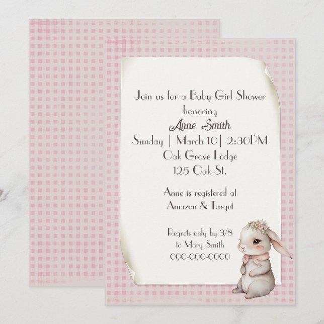 Baby Girl Boho Bunny Baby Shower Invitation (Front/Back)