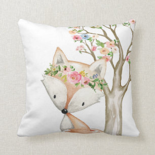 Baby Girl Boho Fox Woodland Floral Nursery Pillow