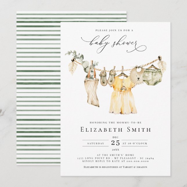 Baby Girl Boho Greenery Rustic Baby Shower Invitation (Front/Back)