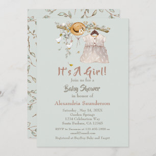 Baby Girl Boho Greenery Rustic Invitation