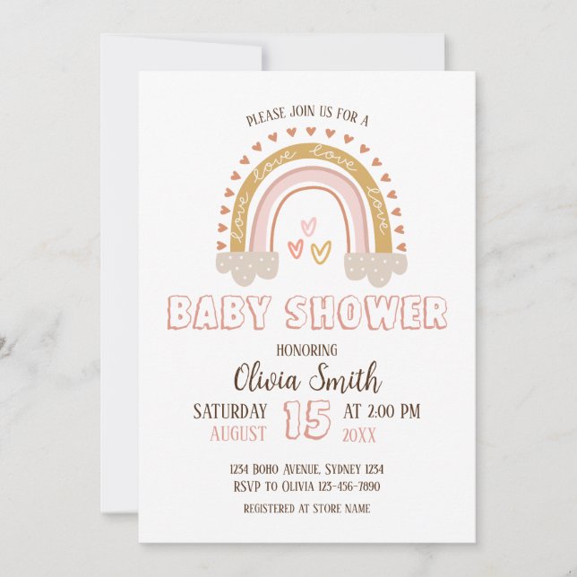 Baby Girl Boho Rainbow Baby Shower Invitation (Front)