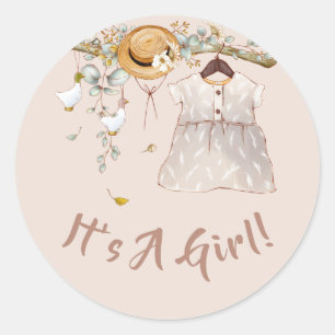 Baby Girl Boho Rustic Country Woodland Classic Round Sticker