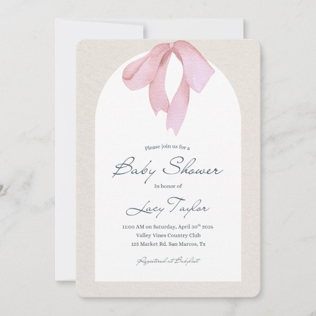 Baby Girl - Bow Shower Invitation (Front)