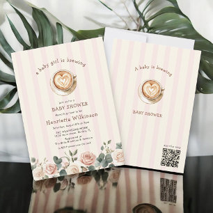 Baby Girl Brewing Coffee  Floral baby shower Invitation