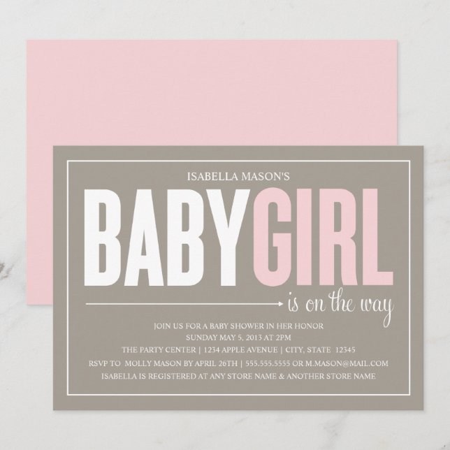 Baby Girl | Brown Invitation (Front/Back)