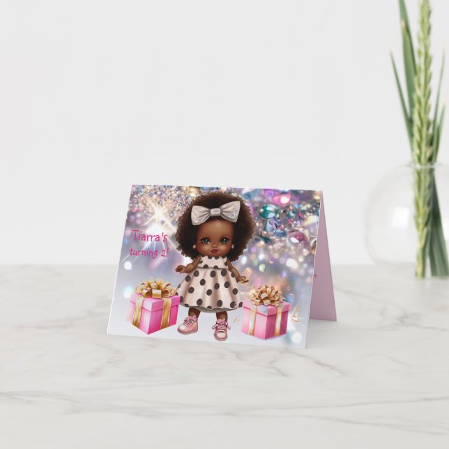Baby Girl Brown Skin Bling Birthday Invitation (Front)