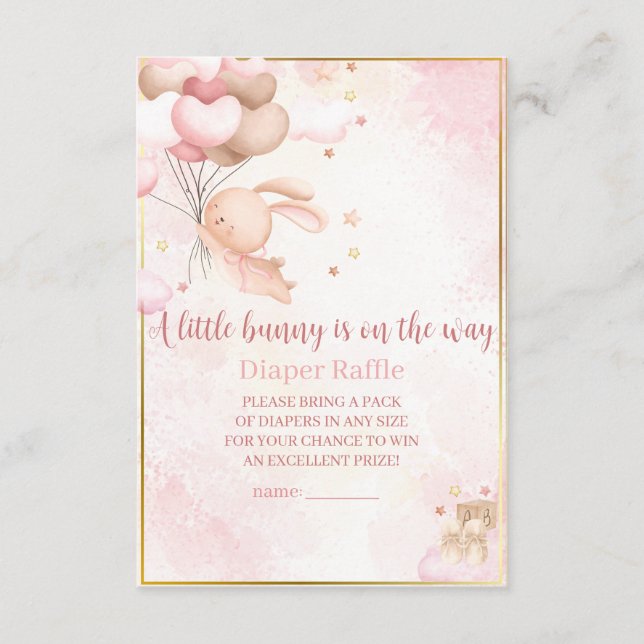 Baby Girl Bunny Baby Shower Diaper Raffle Enclosure Card (Front)
