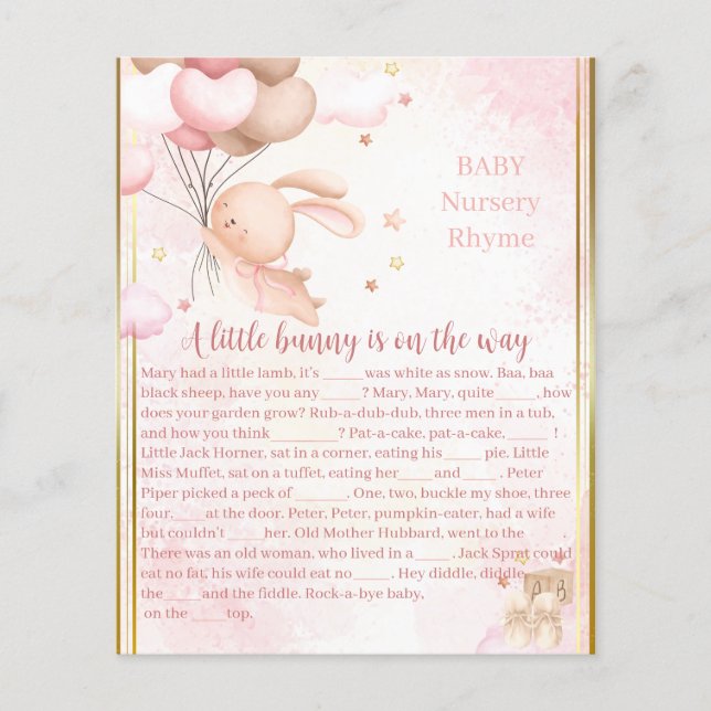 Baby Girl Bunny Baby Shower Game (Front)