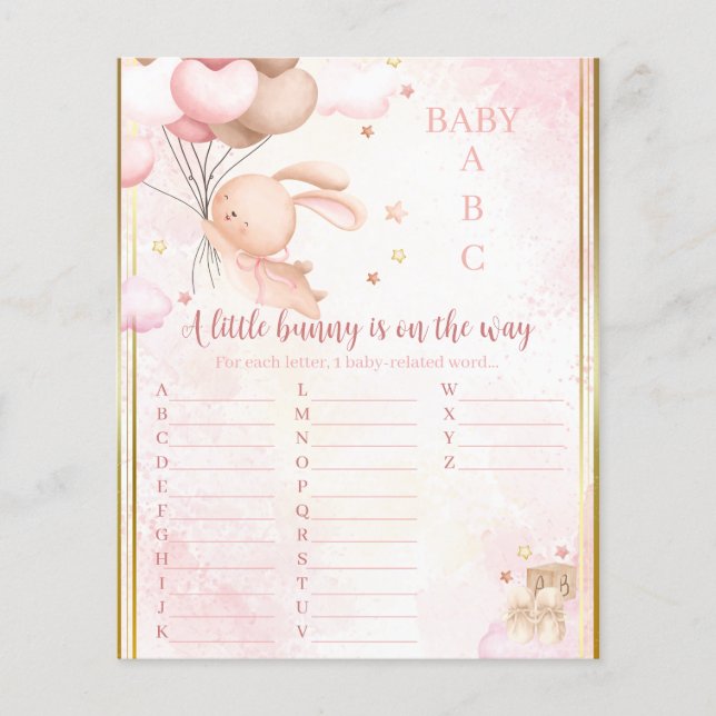 Baby Girl Bunny Baby Shower Game (Front)