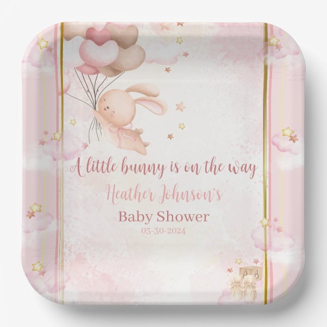 Baby Girl Bunny Baby Shower Paper Plate (Front)