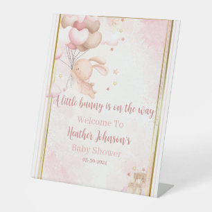 Baby Girl Bunny Baby Shower Pedestal Sign
