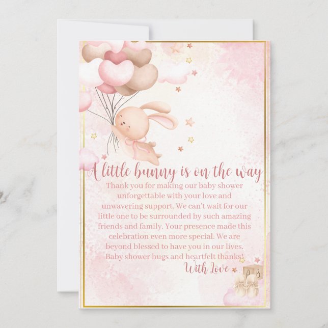 Baby Girl Bunny Baby Shower Thank You Card (Front)