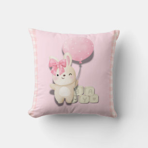  Baby Girl Bunny Nursery Print – Pink Gingham Anim Cushion