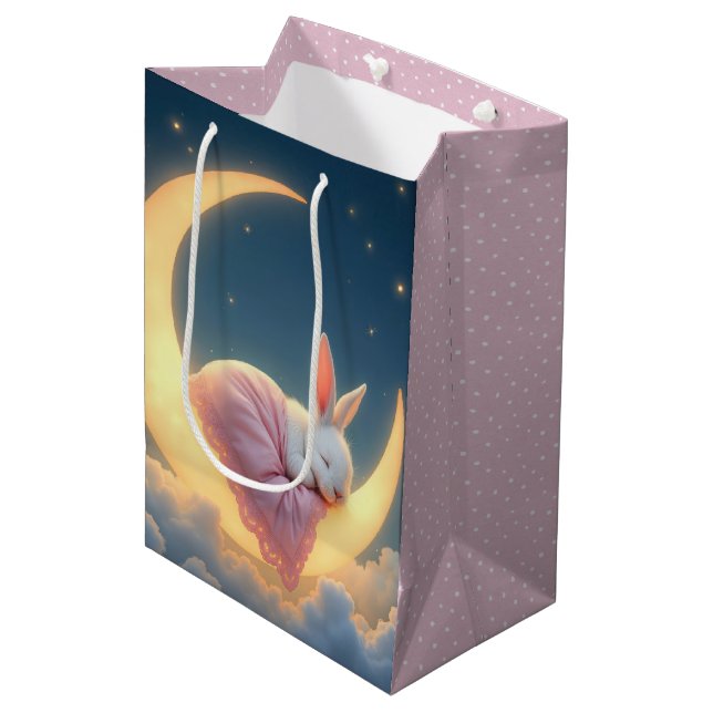 Baby Girl Bunny On a Crescent Moon Medium Gift Bag (Front Angled)