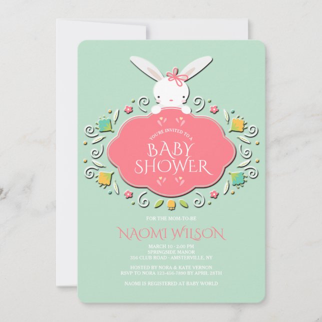 Baby Girl Bunny Shower Invitation (Front)