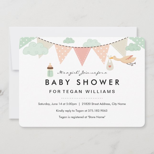 Baby Girl Bunting | Baby Shower Invitation (Front)