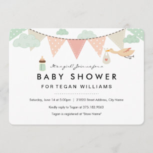 Baby Girl Bunting Baby Shower Invitation