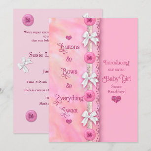 Baby Girl Buttons and Bows Pink Announcement