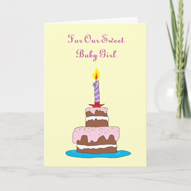 Baby Girl, Cake First Birthday Card (Front)
