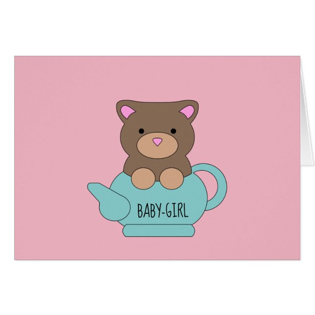 Baby Girl Card Congratulations Pink Bear Cute (Front Horizontal)